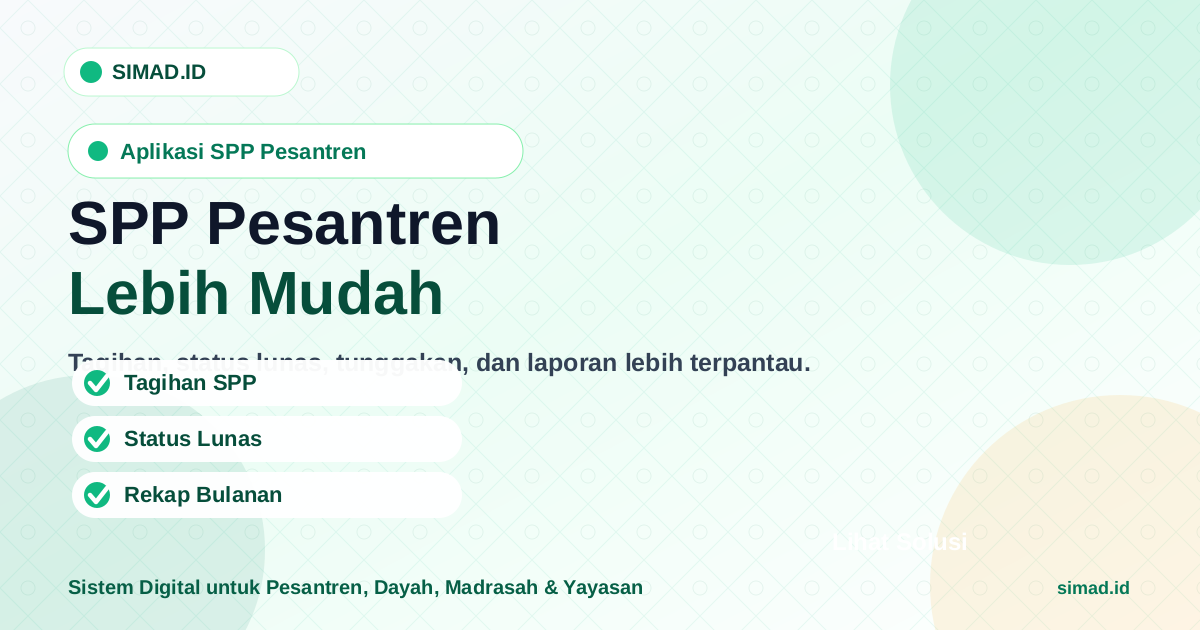 Cover artikel aplikasi SPP pesantren SIMAD.ID