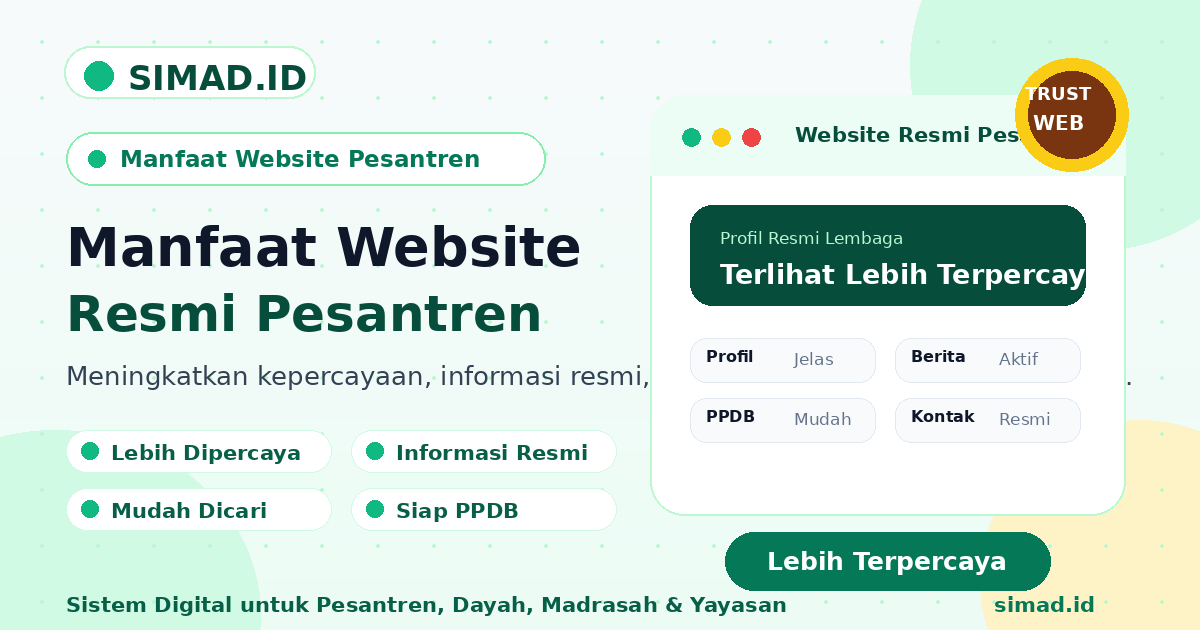 Cover artikel manfaat website resmi untuk pesantren dan dayah SIMAD.ID
