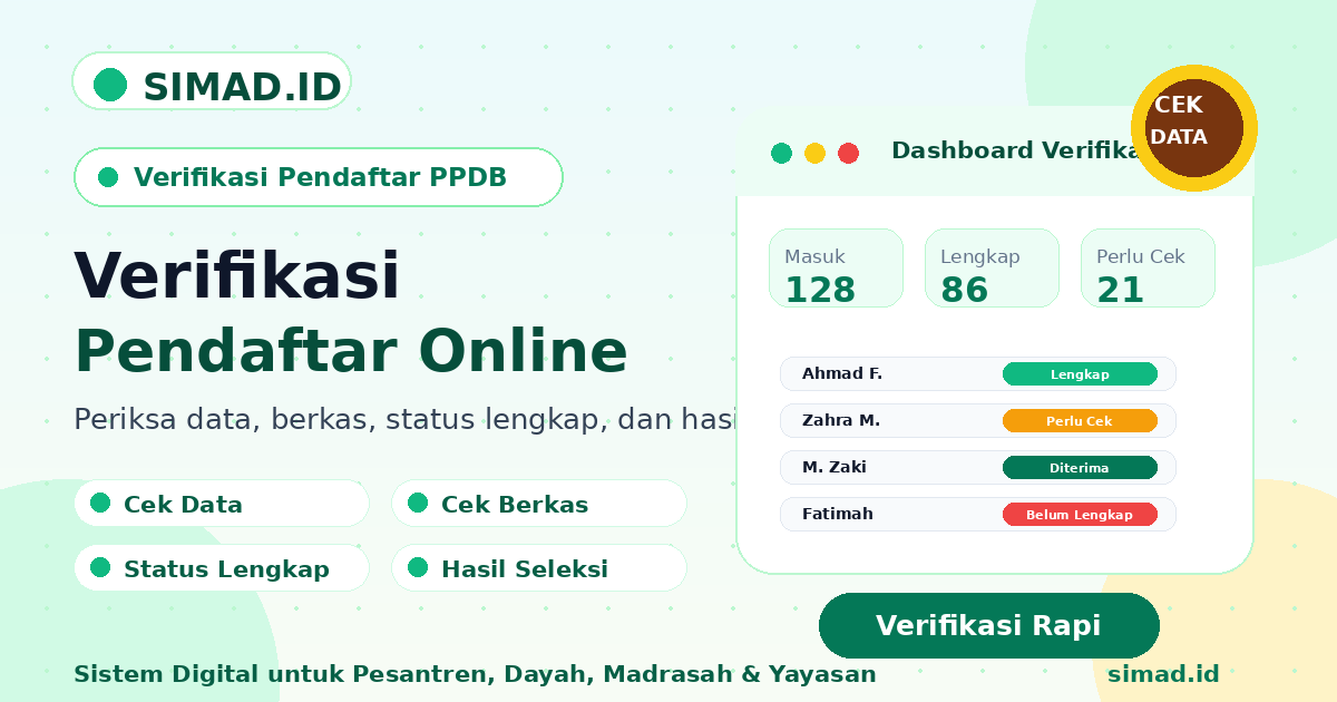Cover artikel sistem verifikasi pendaftar santri baru online SIMAD.ID